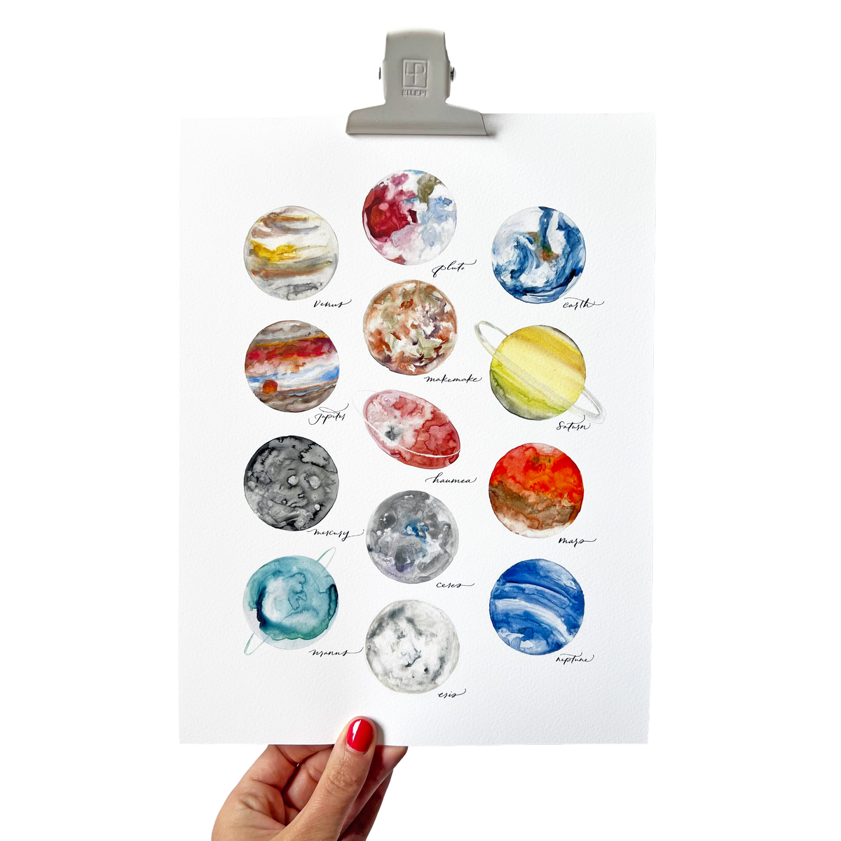 Watercolor Planets - 9x12 Print
